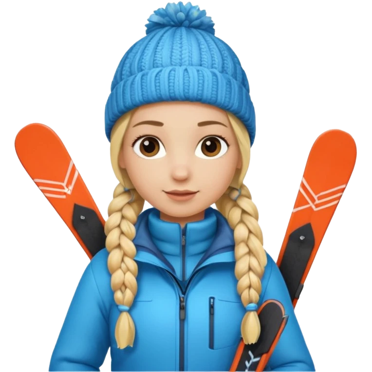 Blonde girl with braids with winter gear and skis on emoji