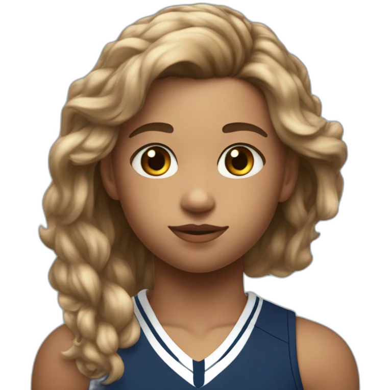 Fille de 10 ans de peau claire les cheveux brun les yeux bleu maillot bleu avec mbappe emoji