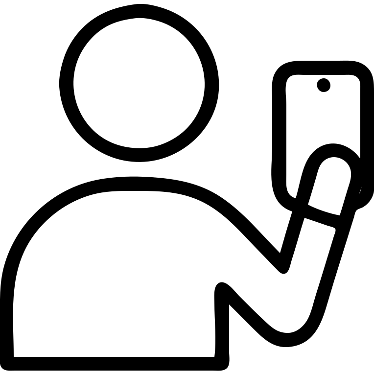 person holding an iPhone, minimal, modern, outline style emoji
