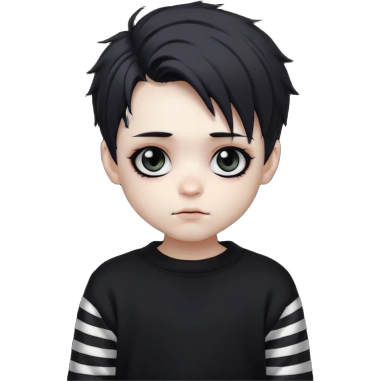 Goth boy, chibi style, oversized sweater, striped sleeves, cute emoji