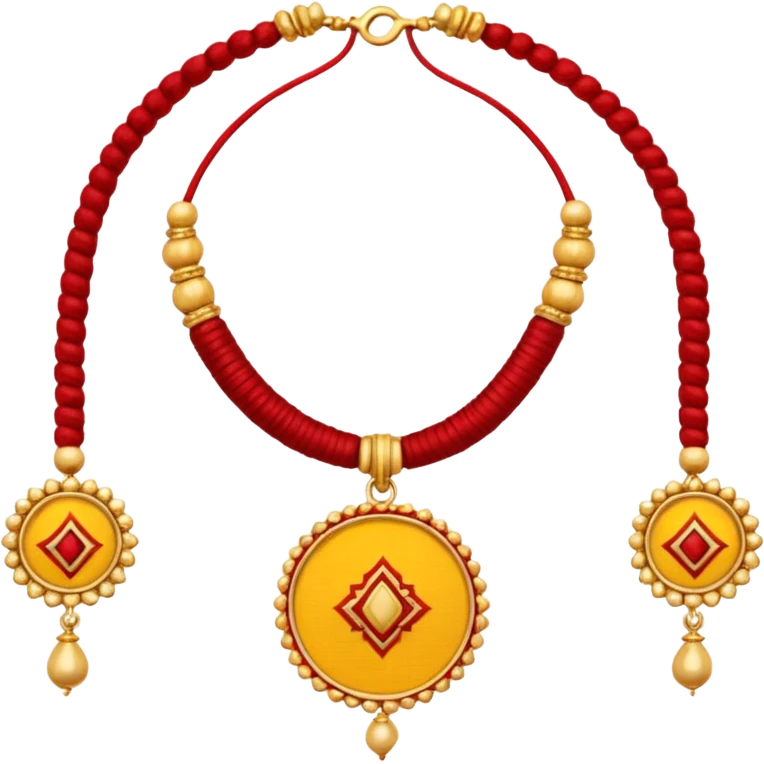 
Yellow thread necklace with two gold pendants, traditional Indian wedding thali emoji