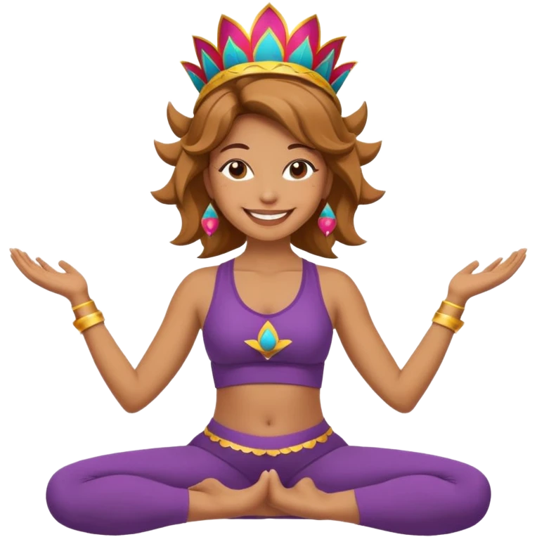 Uma pessoa em posição de yoga vestida de carnaval fantasiado emoji