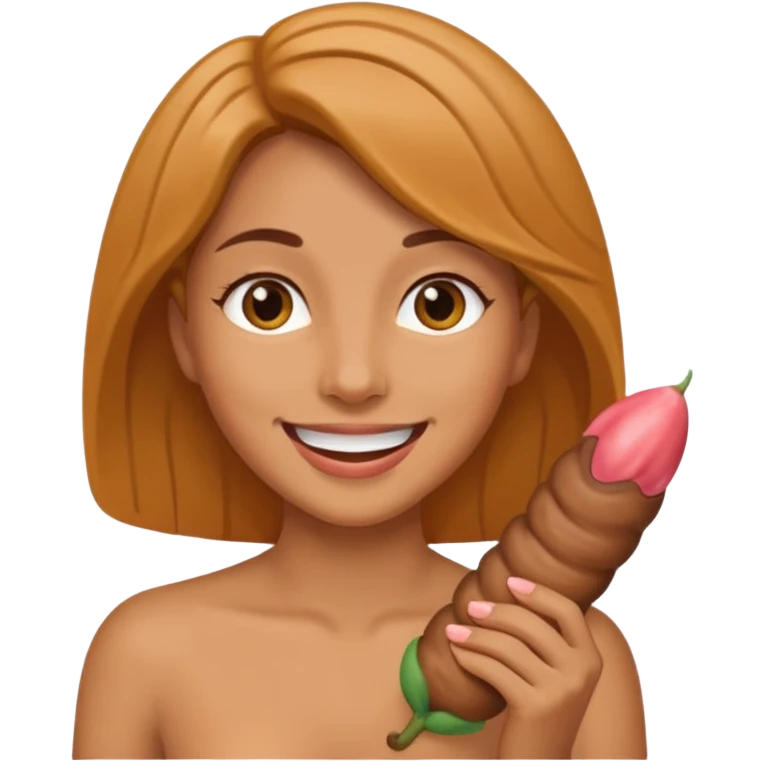 Naked woman holding her erect penis emoji