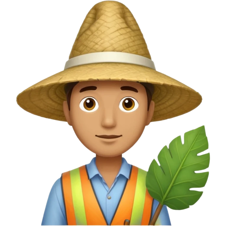 an surveyor man wearing a large leaf conicat emoji