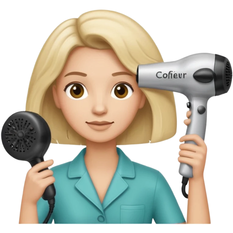 Parrucchiera con il phon in mano e la scritta coiffeur assunta emoji