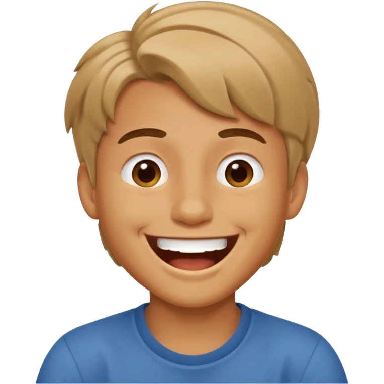فتى لون بشرته حنطيه وشعره متوسط وليس لديه شعر في وجهه وهو يضحك emoji