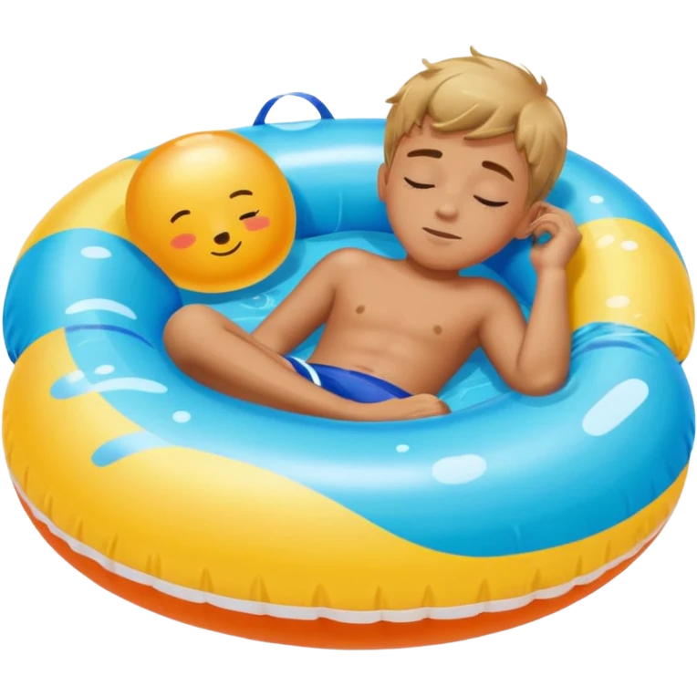 boy sleeping on a float in a swimming pool emoji