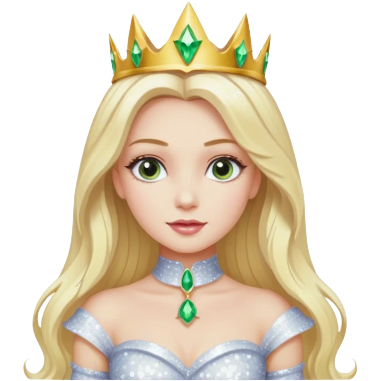 Th Good Witch from Oz with long blonde hair, white sequin outfit emoji