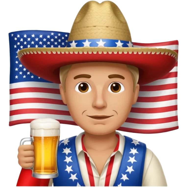 White man with an American flag sombrero drinking a beer emoji