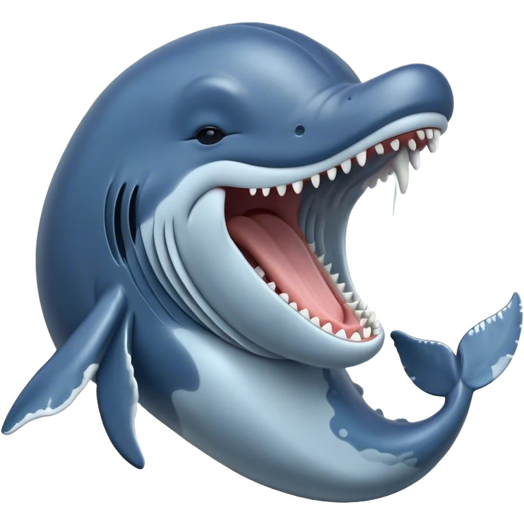 Cinematic Cute Yawning Humpback Whale Portrait Emoji, Head tilted slightly with a dramatic, wide-open yawn, showcasing a massive yet gentle blue-gray body with gently rippling baleen plates and sleepy, half-closed eyes, Simplified yet irresistibly adorable features, highly detailed, glowing with a soft, cozy marine glow, high shine, relaxed yet expressive, stylized with a dash of whimsical deep-sea charm, soft glowing outline, capturing the essence of a drowsy yet affectionate humpback whale that appears ready to drift into a deep-sea slumber! emoji