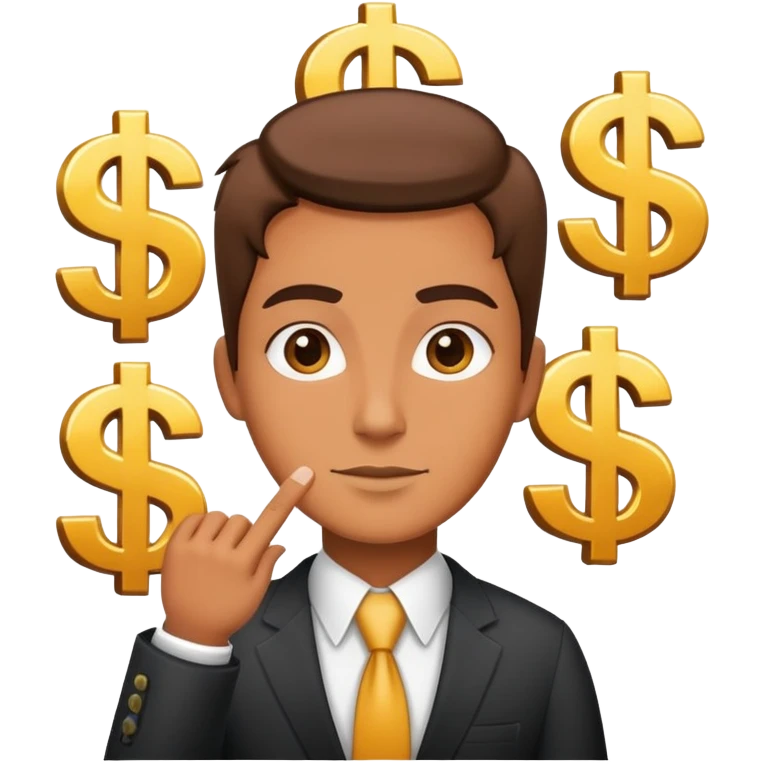 business person with dollar signs and sales chart going up emoji