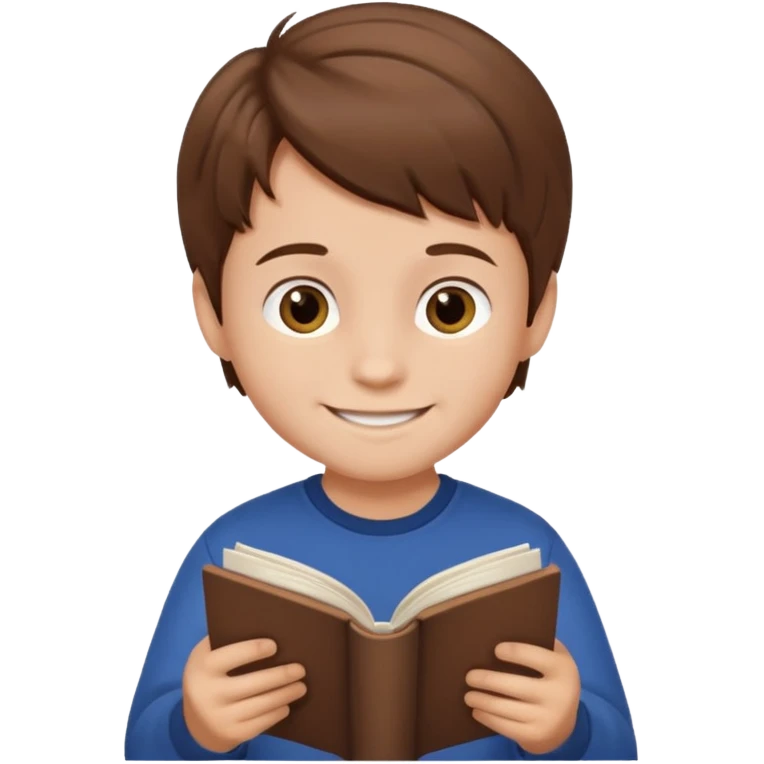 Niño pequeño de cabello castaño leyendo un libro feliz emoji