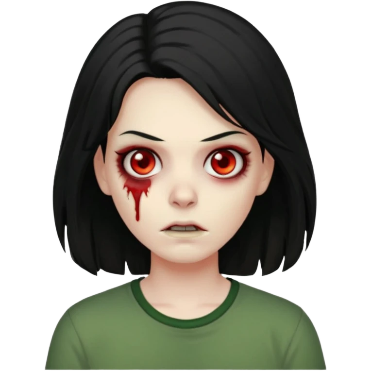 chico pelo medio largo ojos rojos y una camisa verde ,pelo negro y mas voluminoso zombie  emoji