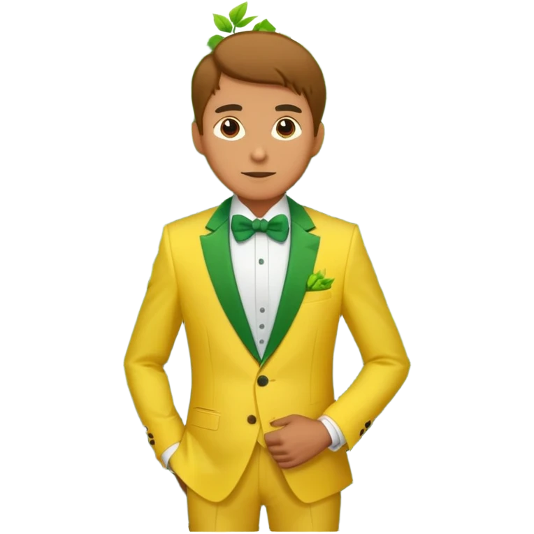 Man in a yellow tux hiding in a bush emoji