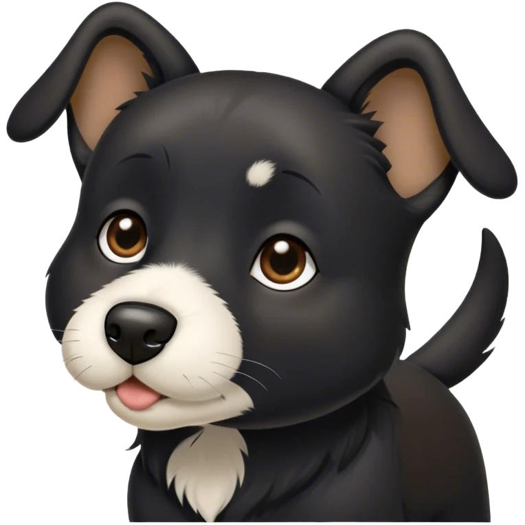Black dog with white strip on nose and ears up emoji