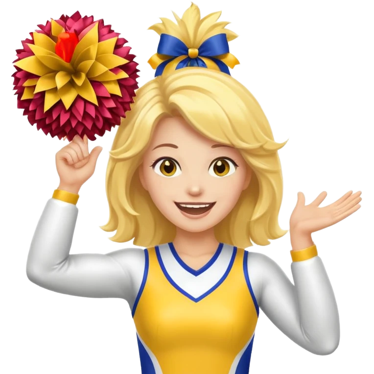 football cheerleader, hold a big cheering pom, yellow and twinkle emoji