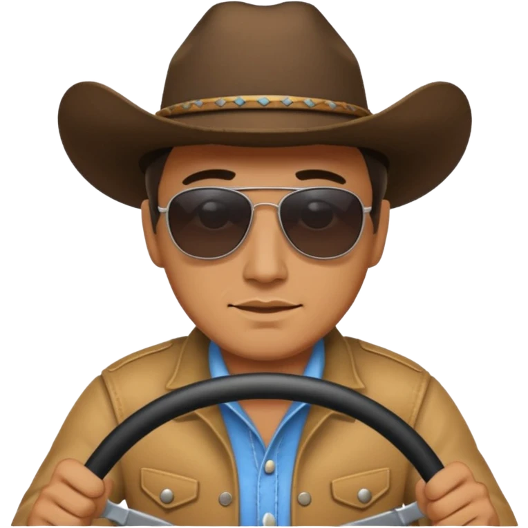 Man with dark sunglasses and cowboy hat, driving  emoji