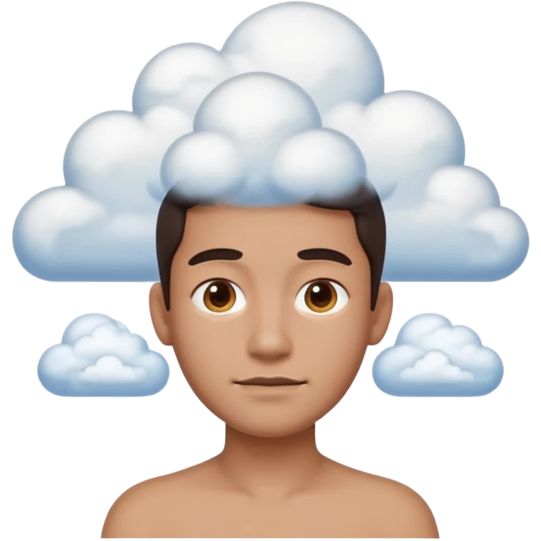 contour of a person front view from shoulders up, filled entirely with 3D clouds in apple emoji style, clouds like in the reference, no background emoji