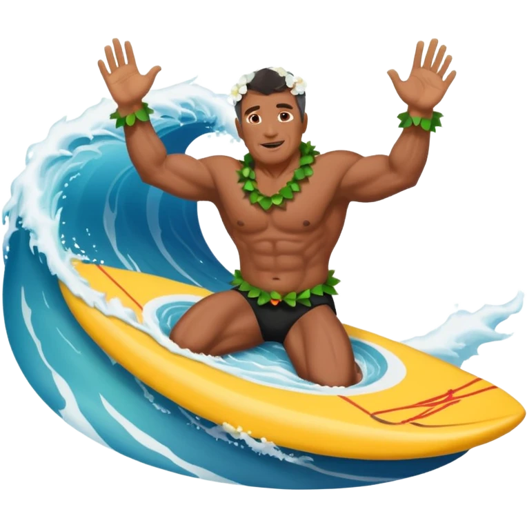 Dark muscular 50 year old man lei riding a big wave emoji | AI Emoji ...