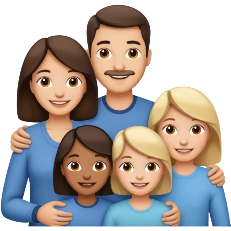 Happy family of 5: mom, dad, two sisters and brother emoji