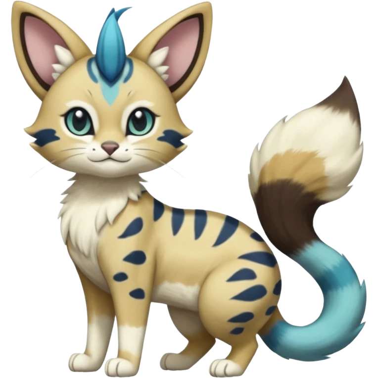 Cobalt-Blue green turquoise black white Purloin-Meowth-Meowstic-Minccino-Cinccino-serval-furret-Noibat-caracal-fusion-hybrid-creature (full body) emoji