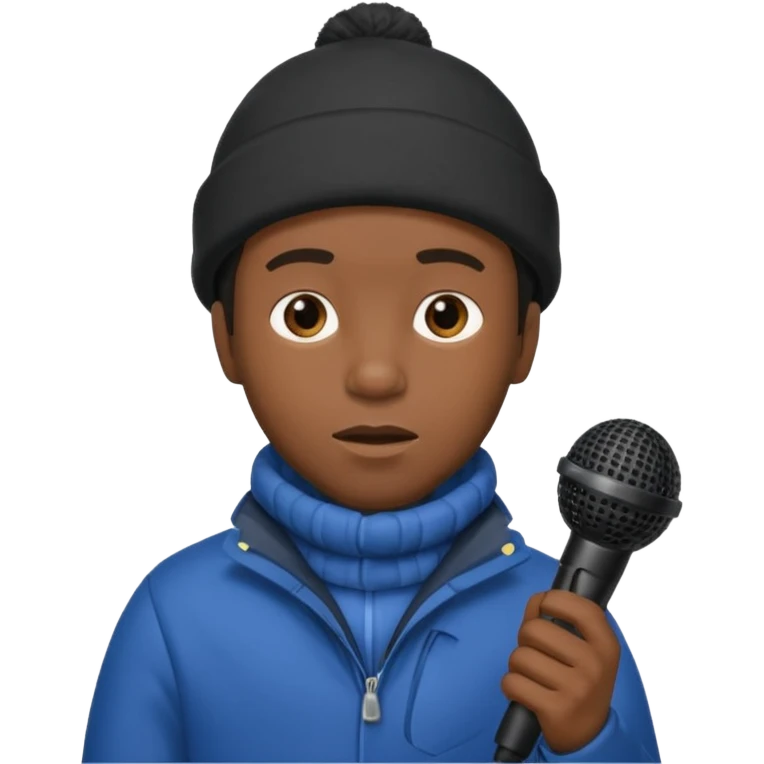 black man with winter clothes holding microphone emoji