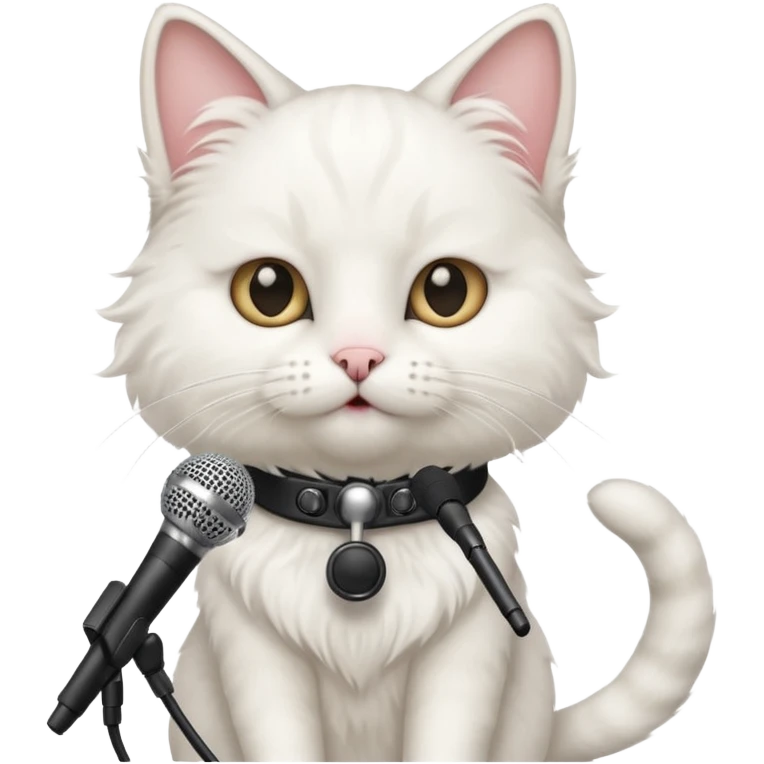 white cat holding microphone emoji