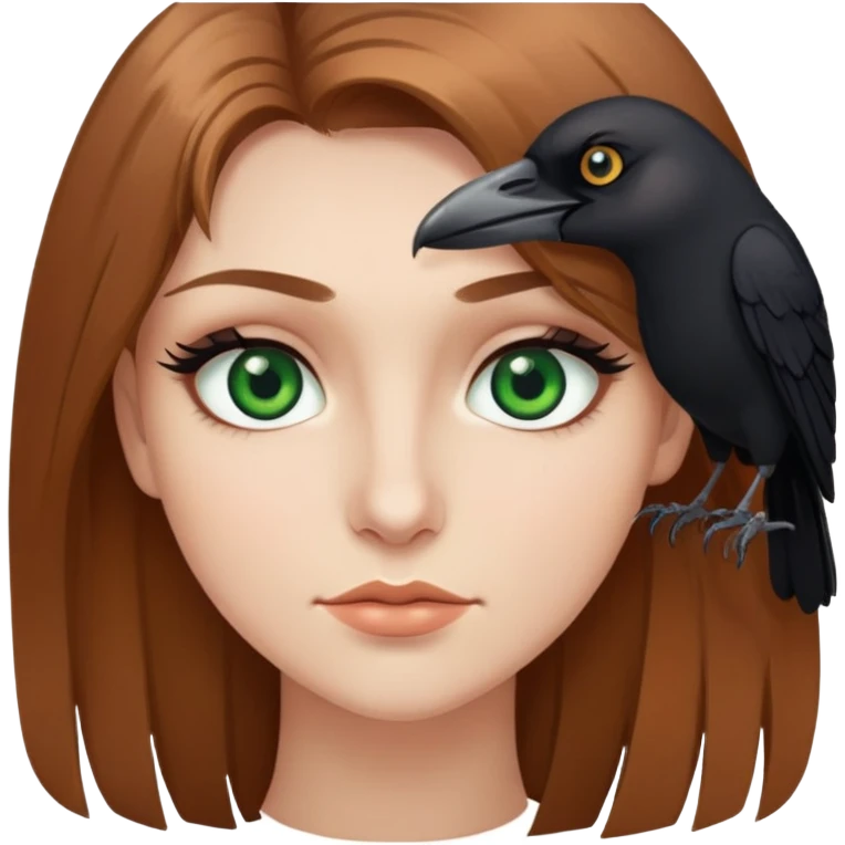 Light brown hair green eyes with long lashes and a crow  emoji