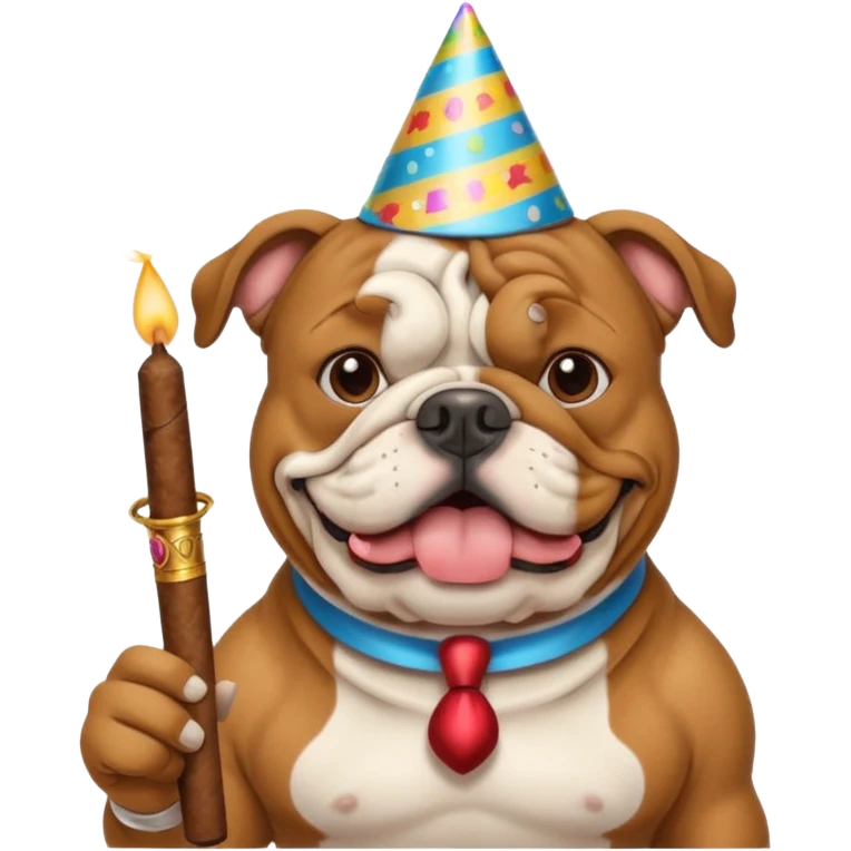 A Bulldog celebrating his birthday with a cigar  emoji