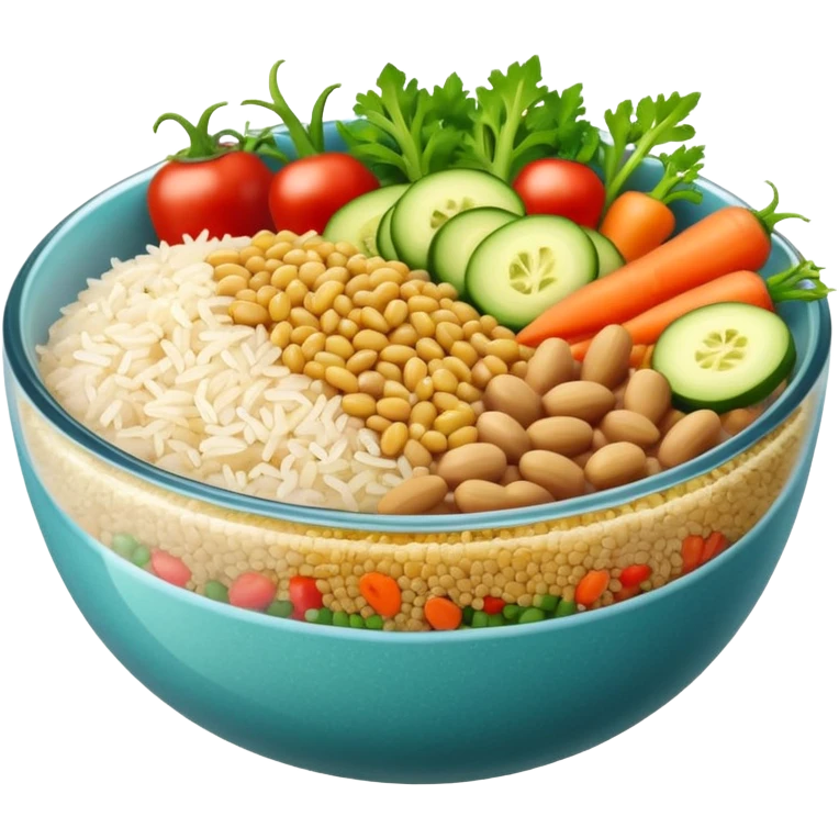 Quinoa Bean glass bowl with rice and vegtables emoji