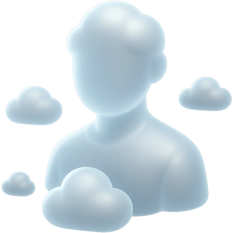A person from the shoulders up, entirely composed of fluffy white convex clouds emoji