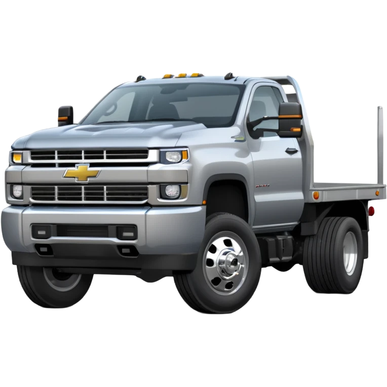 A silver 2020 Chevrolet 3500 pick up dually with a silver flatbed  emoji
