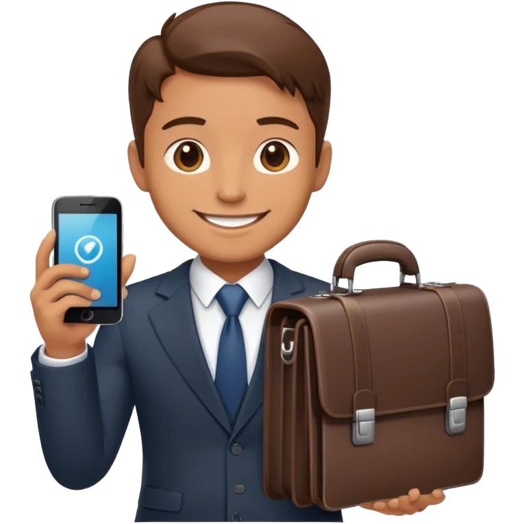 Sales representative with smartphone and briefcase closing a deal emoji