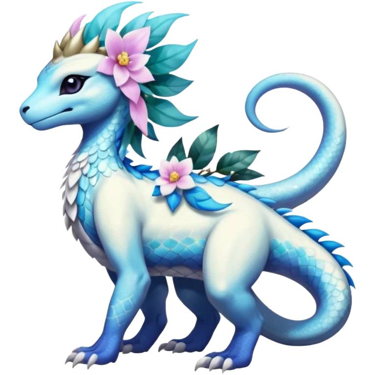 Shiny Glossy Pastel Light Divine Reptilian Beautiful Floral Snowy Pretty Absol-Amaura-Suicune-Cobalion-fusion, full body emoji