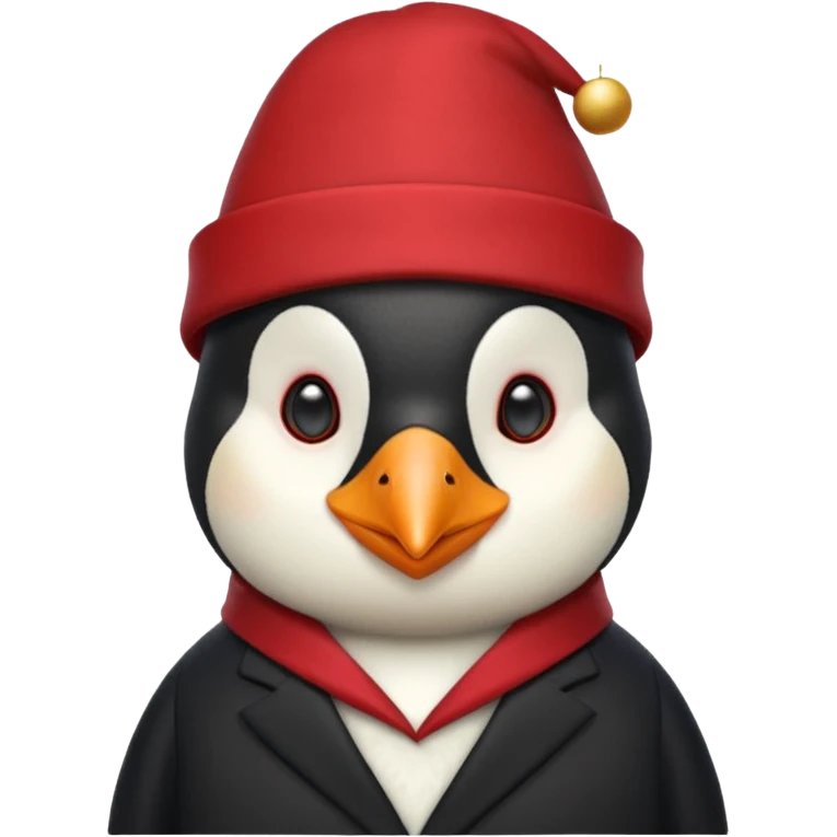black suited old penguin with red fes hat emoji