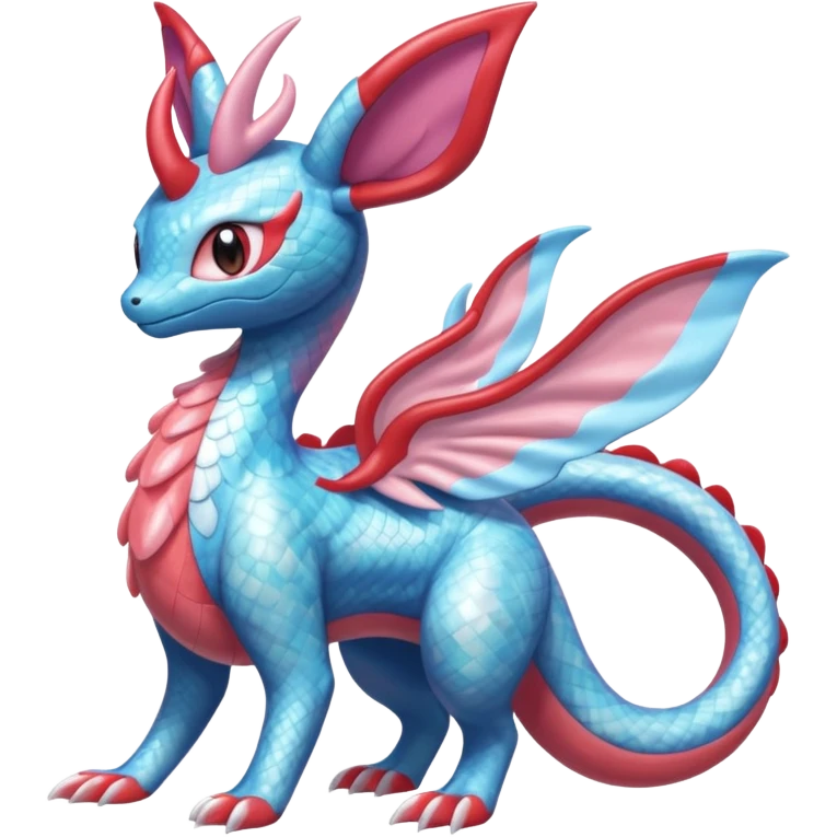 Hydro-elemental Bubbly furry Shiny Scaley Iridescent realistic Salamence-Milotic-Sylveon-Fakémon-fusion (full body) emoji