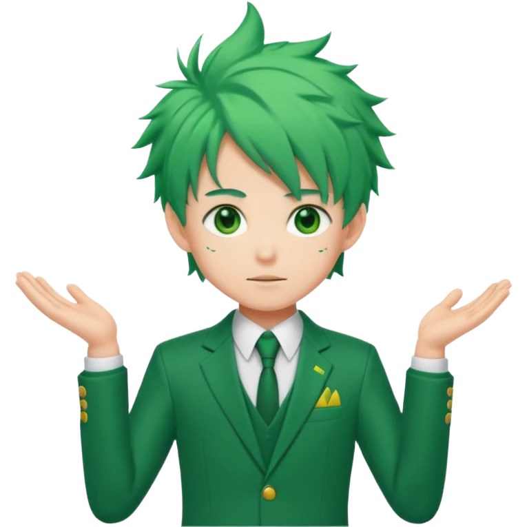 deku : boy anmie green hair green eyes in a ua suit with frenkles emoji