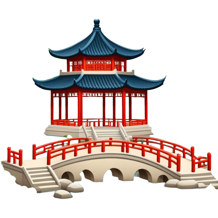 Suzhou classical garden with pavilion, simplified emoji style with bold outlines and bright colors, cartoon style traditional Chinese garden emoji