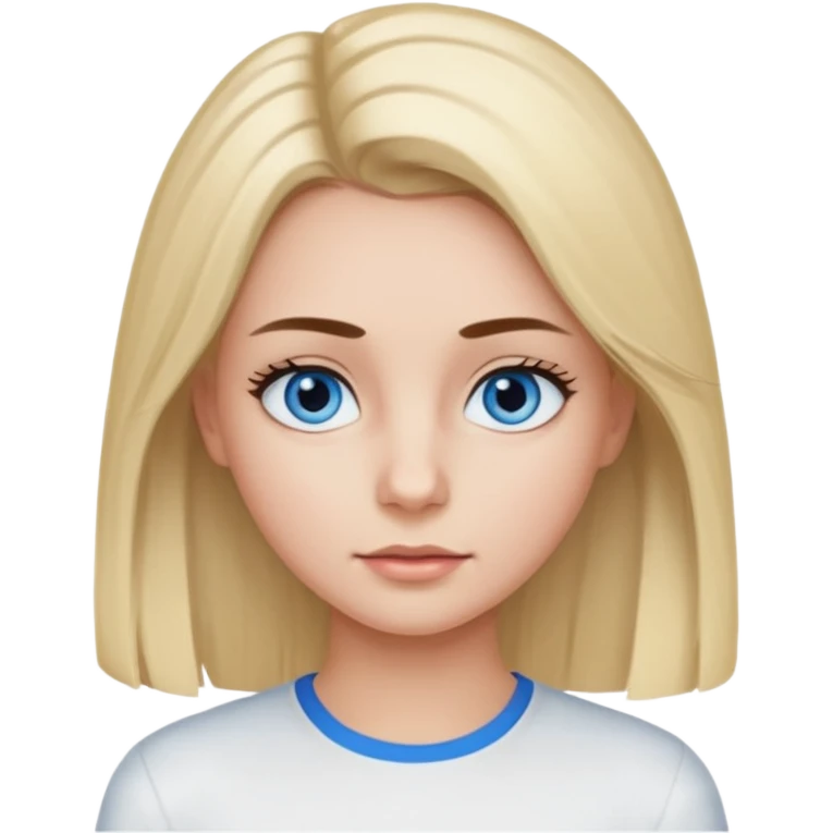 ragazza con capelli piastrati truccata con mascara, occhi azzurri e maglietta attillata bianca a maniche lunghe emoji