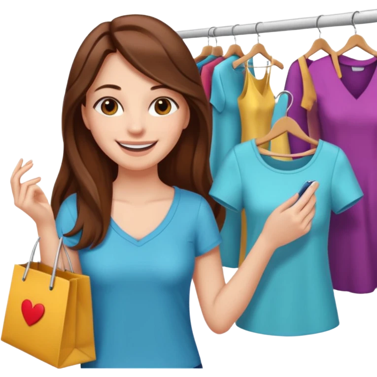 woman with long hair buys clothes in a store, shopping vibe emoji