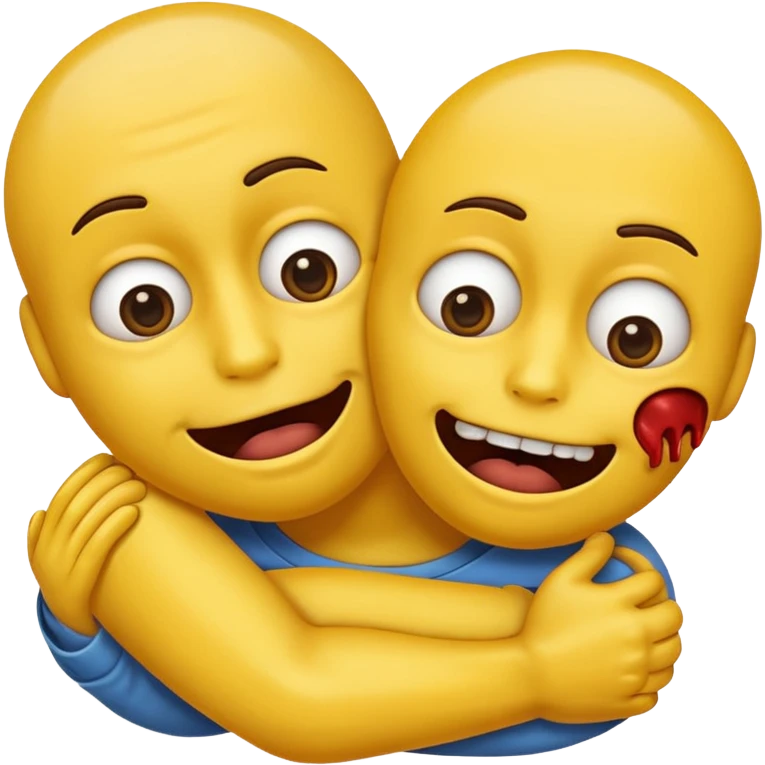 Normal yellow emoji but cross eyes with dead looking mouth with younger hanging out with arms chocking itself emoji