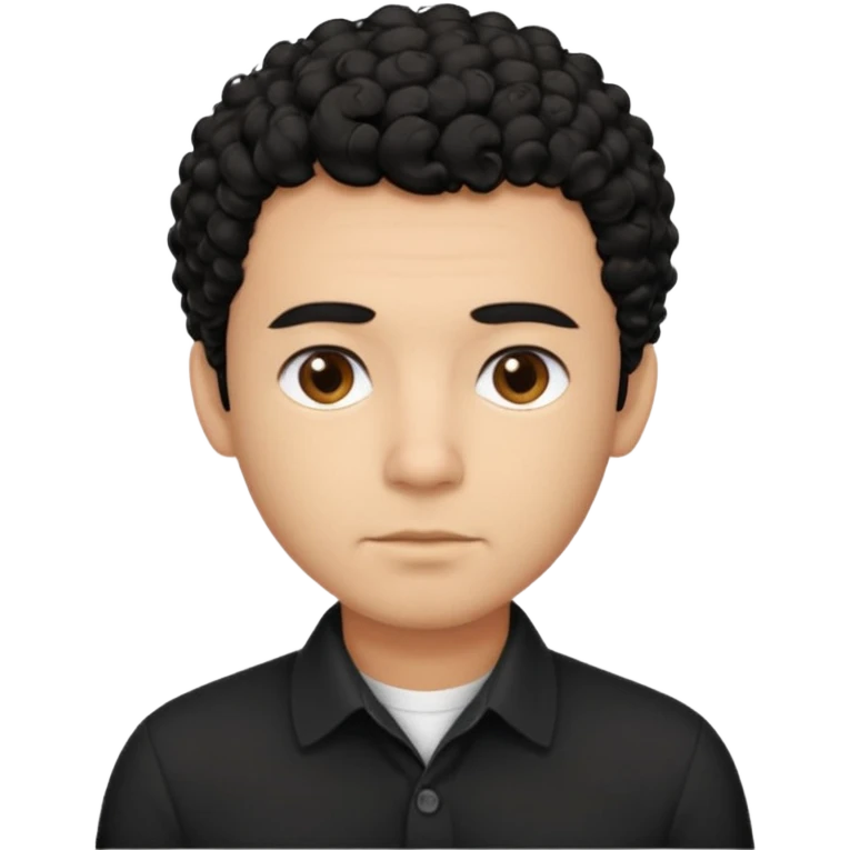 Create a generic male emoji with medium skin tone, short curly black hair, and a calm, neutral facial expression. The emoji should wear a plain black collared shirt and be facing forward. Keep the style clean and simple, suitable for general use emoji