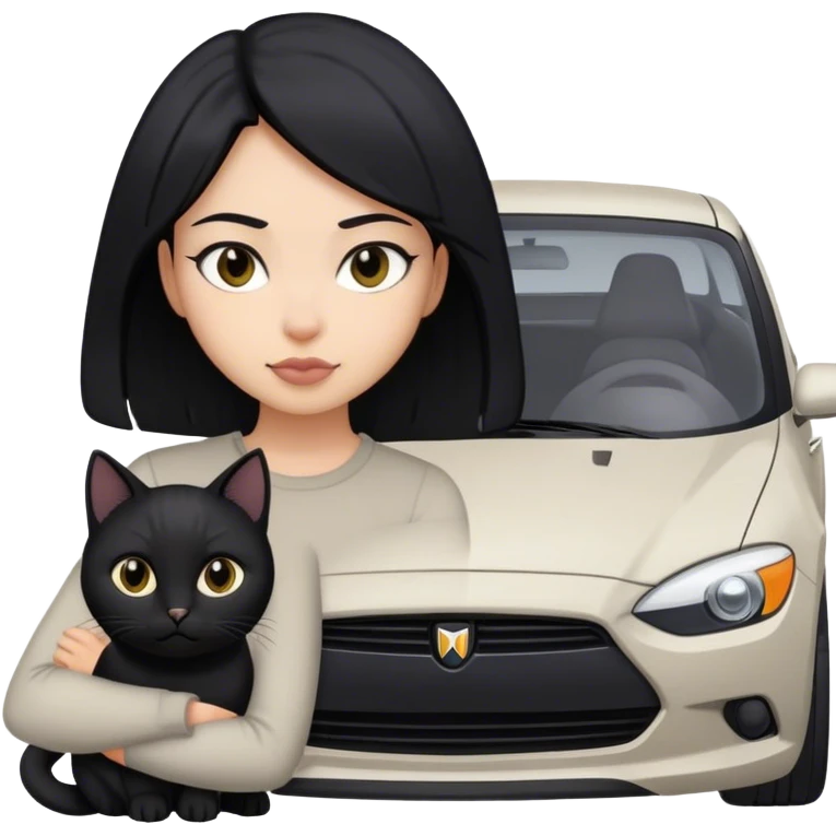 Me and cat black hair and grey car emoji