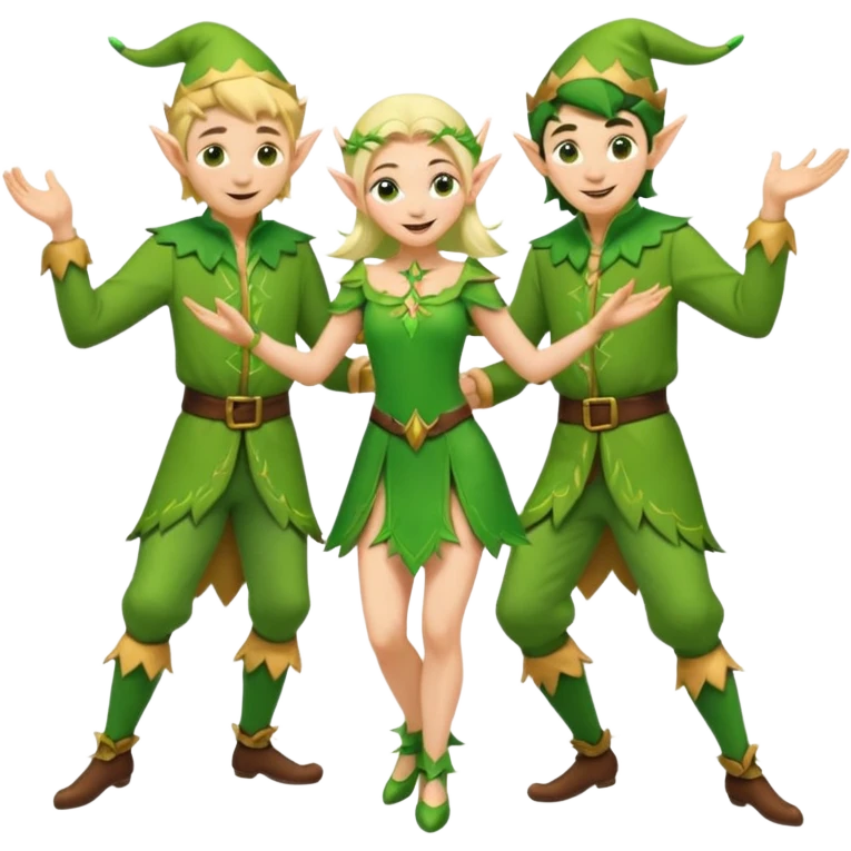 group of male and female dancing elves emoji