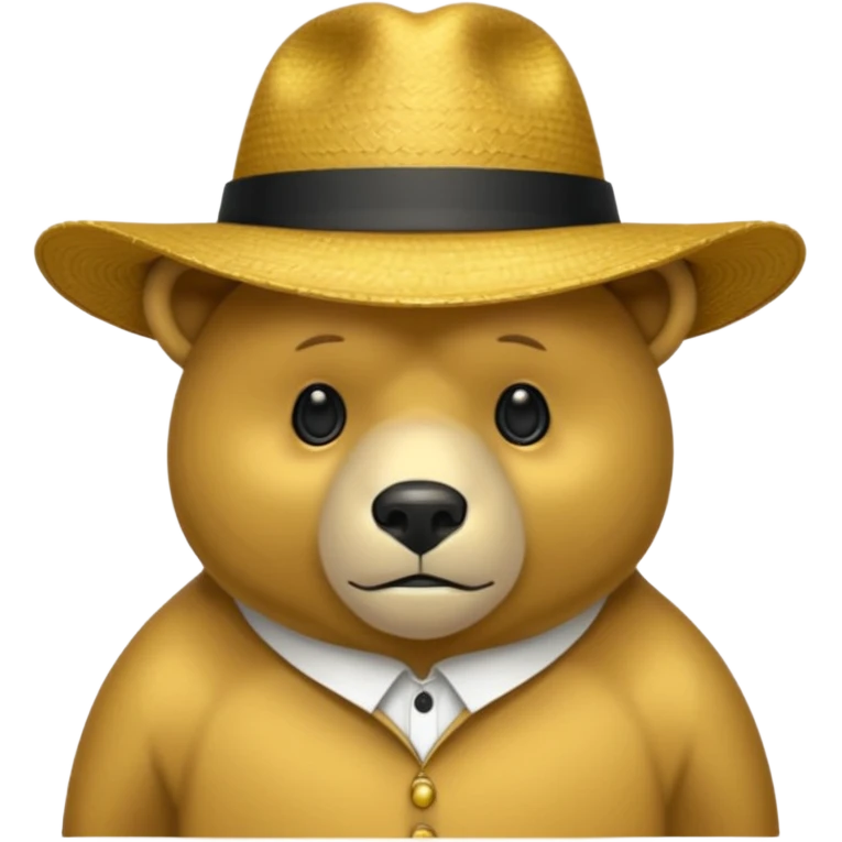 Oso dorado con sombrero elegante y moño negro triste animatronico emoji