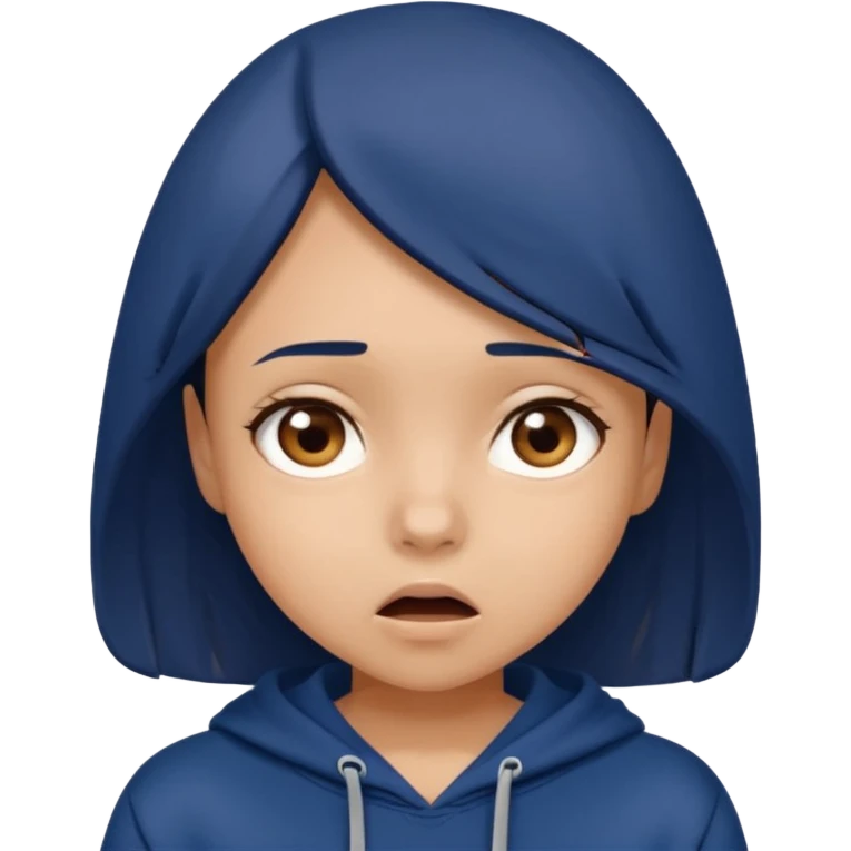 у девочки с каре с коричневыми глазами в темно-синей толстовке шок emoji