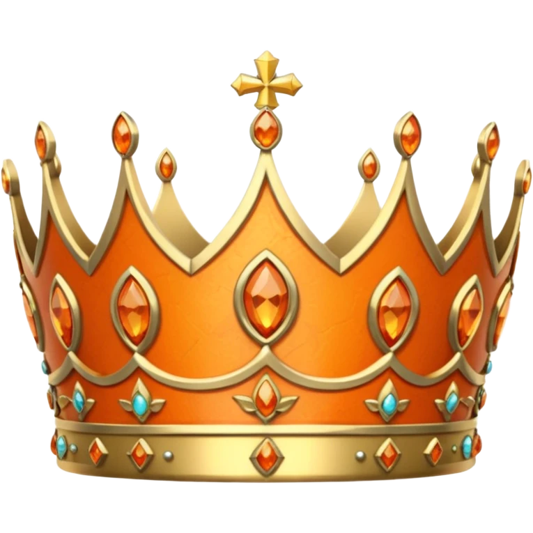 gold tiara with orange stones and a crusader emblem emoji