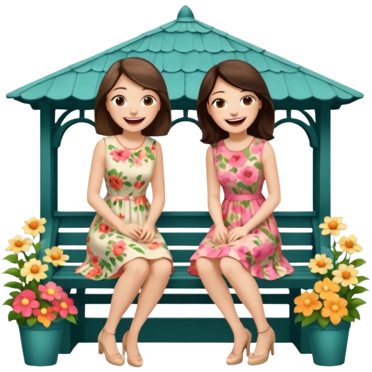 Two brunette women sitting on a white gazebo emoji