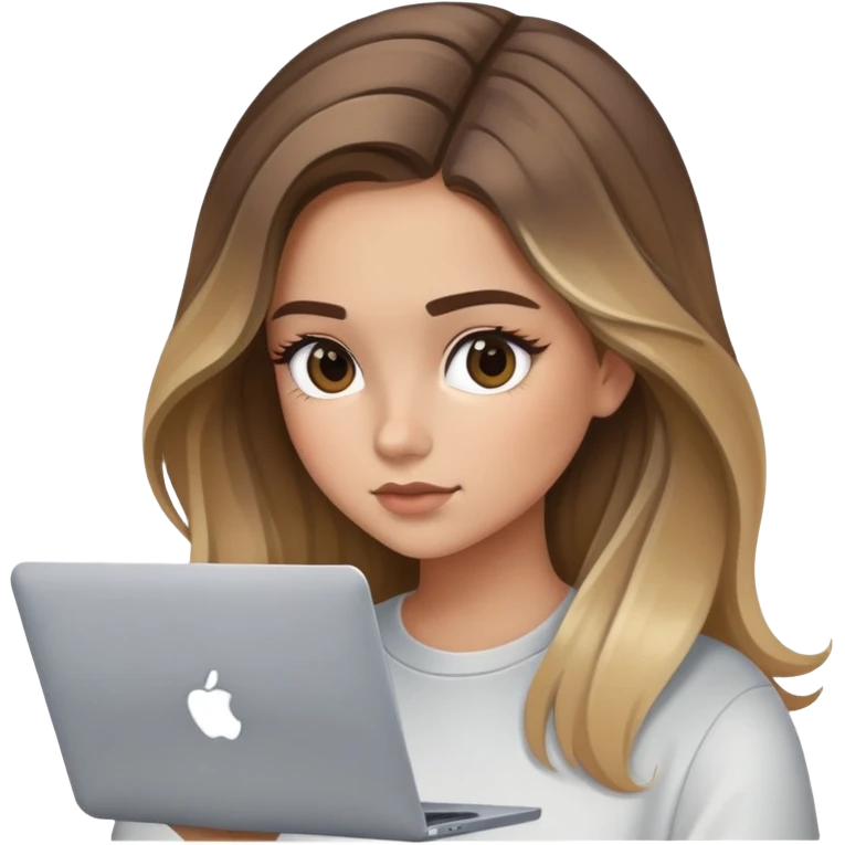 Hazme un emoji de una chica con balayage en una macbook , que sea estilo iphone emoji