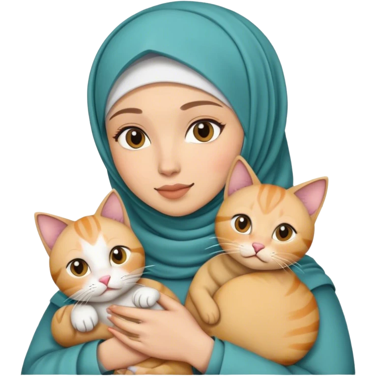 wanita berjilbab sedang memegang kucing emoji